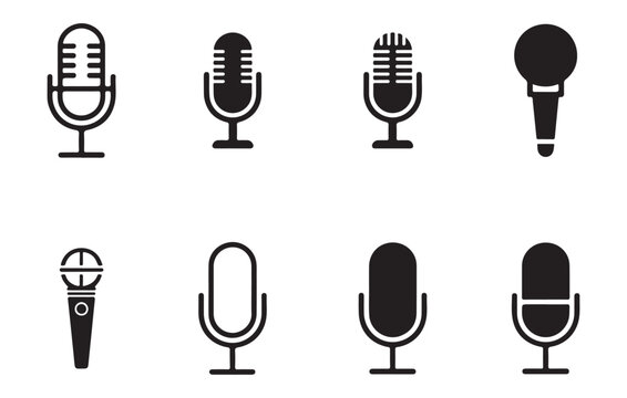 Various microphone icons black on white audio sound