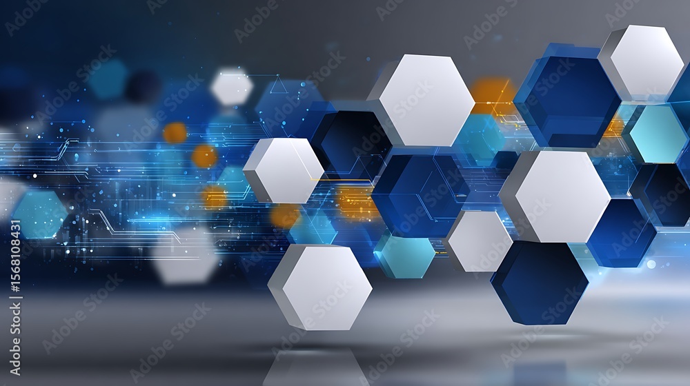 Poster hexagon technology abstract: abstract digital background featuring a dynamic arrangement of hexagons