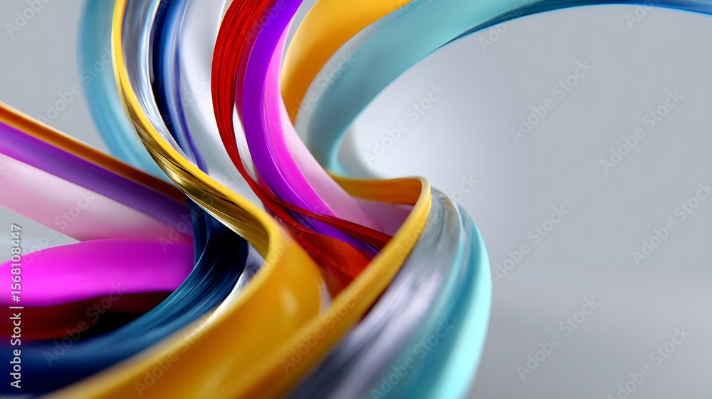 Poster abstract colorful swirls: dynamic interplay of vibrant, multicolored ribbons forming a mesmerizing s