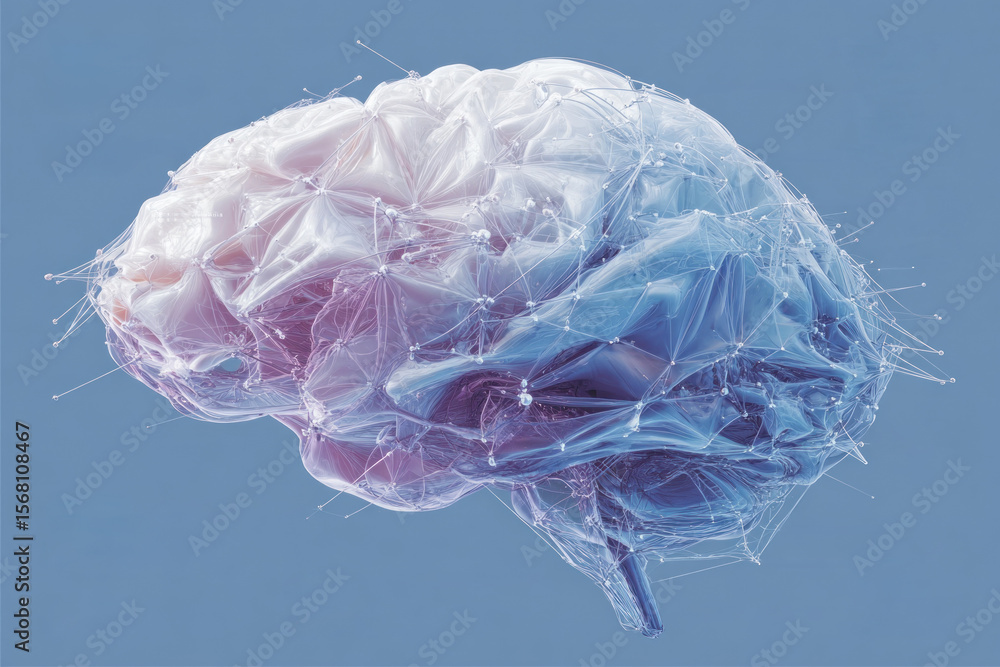 Poster this artwork showcases a stylized brain rendered in soft colors, highlighting neural pathways and co