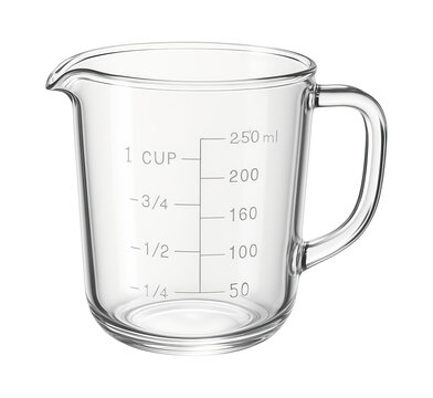 Glass measuring cup with a spout and clear markings, useful for heating liquids in a home kitchen.