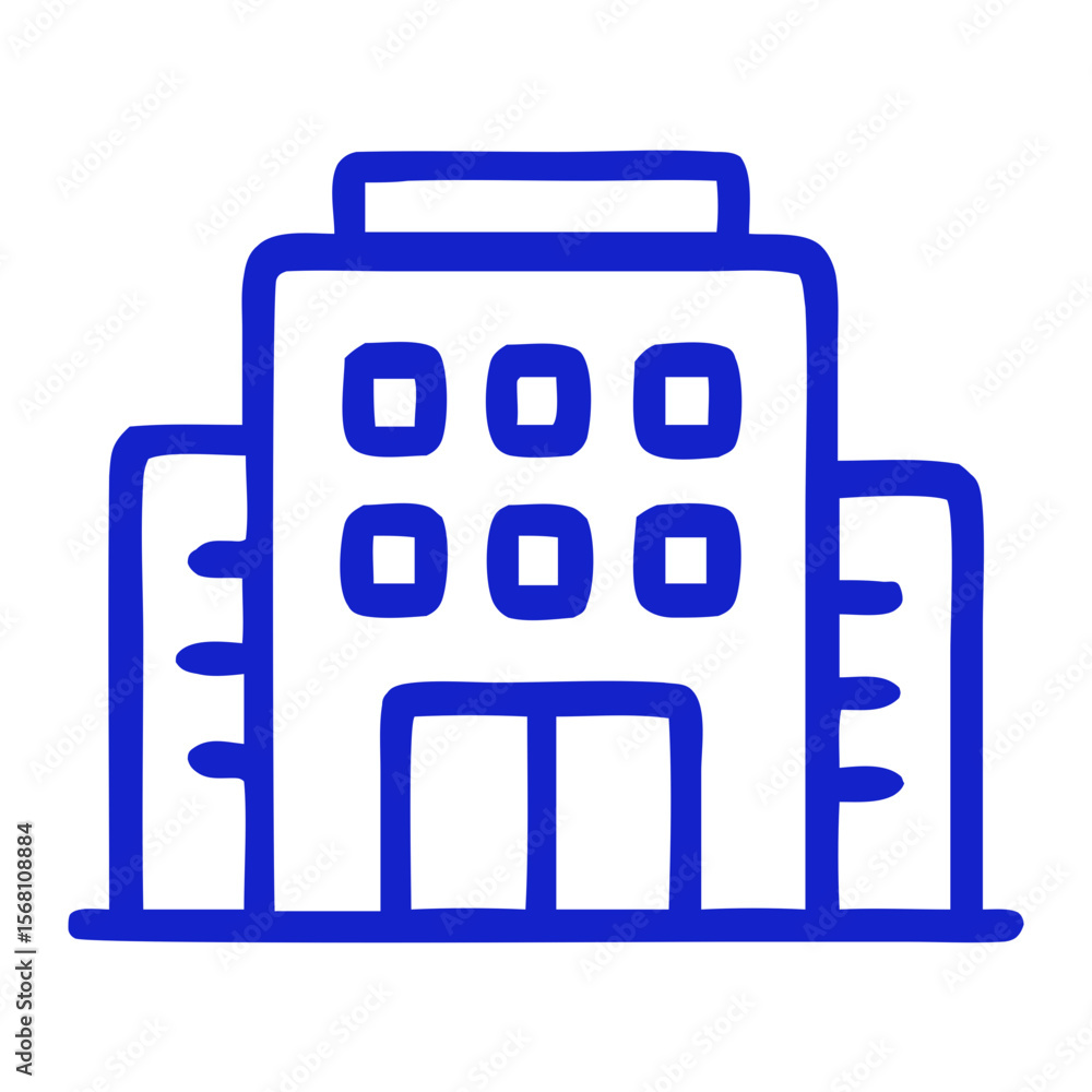 Poster simple line art office building front view icon architecture