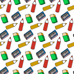 School supplies, pencils and erasers, office supplies. Poster, stickers, printing on clothes.