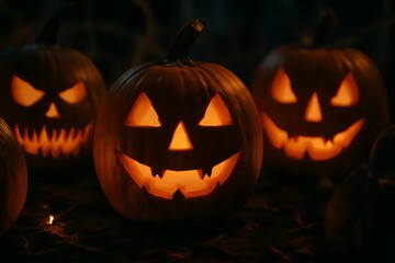 Glowing Jack o Lanterns Pumpkin Carvings Holiday Tradition Happy Halloween