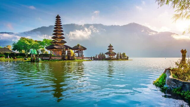Time lapse of pura ulun danu bratan temple in Bali, indonesia.