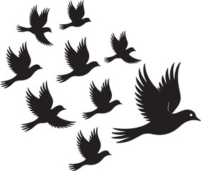 silhouettes of birds, set of silhouettes of birds, set of birds,