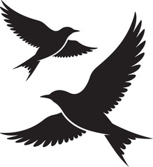 silhouettes of birds, set of silhouettes of birds, set of birds,