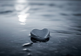 heart shaped stone in the water