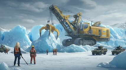 Heavy equipment glacier mining