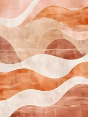Abstract flowing waves in muted terracotta, cream, and blush peach, forming a seamless earthy texture with hand-drawn feel.

