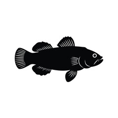 Simple black silhouette of a freshwater fish with distinct dorsal fins