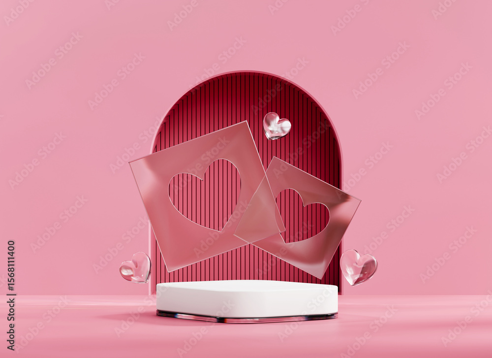 Poster podium red valentine's backdrop for product display 3d rendering