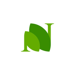 Letter N Leaf Logo. vegetables, vegetarian, beauty, farm, vegan, eco