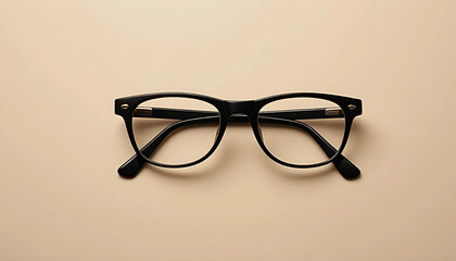 Black Frame Eyeglasses on Beige Background
