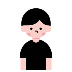 Sad boy cartoon illustration, flat vector design, black and pink