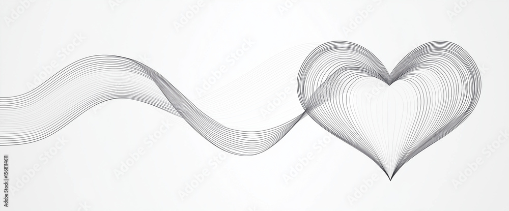 Poster a heart shape formed by multiple thin lines connected to a wavy band on a white background art piece