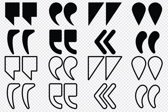 Set of quote mark, quotes icon, sign, symbol, emblem. Ditto marks icon set. Quotation marks. Dialogue discussion symbol for UI UX, website, mobile app.
