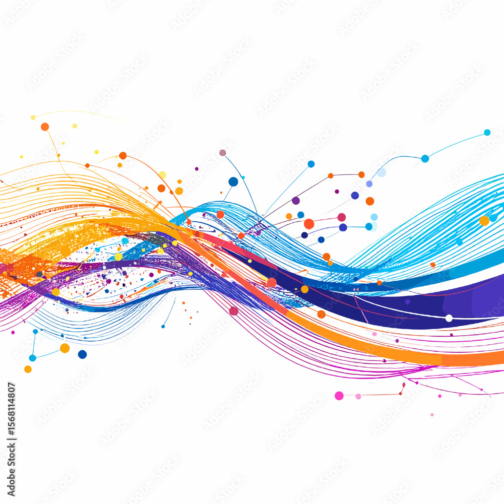 Aufkleber abstract wavy lines with vibrant colorful dots and shapes on white background creates a dynamic mode