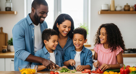 Happy Diverse Family Cooking Healthy Meal Together