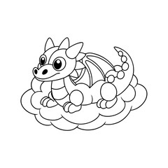 Obraz premium Dragon Floating on a Cloud Coloring Page