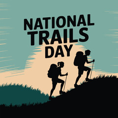 National trails day hikers ascend a grassy hill