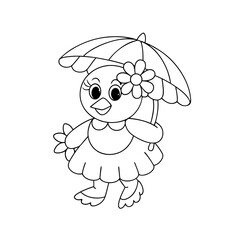 Chick with Flower Umbrella Printable Coloring Page