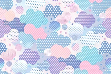 Playful Pastel Hexagon and Clouds Pattern
