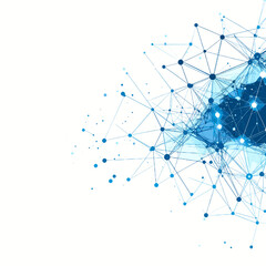 Blue Network Connectivity Background with Abstract Lines Dots and Shapes on White Backdrop for Modern Digital Technology Design