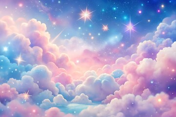 Fototapeta premium Playful Pastel Stars and Clouds Pattern