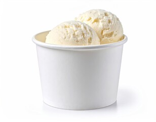 Two scoops of vanilla ice cream in a paper cup