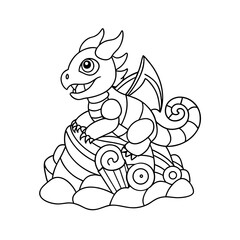 Obraz premium Dragon Climbing a Candy Cane Coloring Page