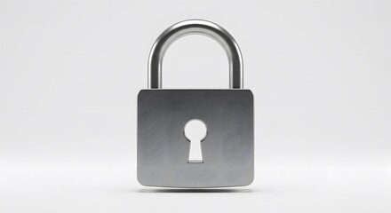 Fototapeta premium A shiny, silver padlock isolated against a clean, white background, symbolizing security.