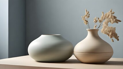 A row of vases filled with spring flowers on the table, featuring ceramic and glass still lifes