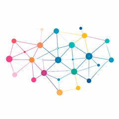 Colorful Abstract Network of Connected Dots and Lines on White Background Representing Digital Connection Data and Modern Technology