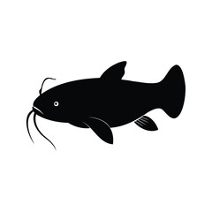 Silhouette of a catfish swimming, showcasing its distinctive barbels and fins
