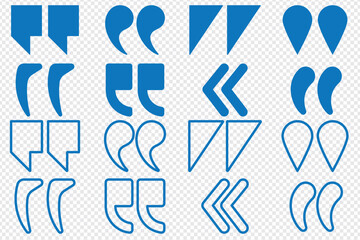 Set of quote mark, quotes icon, sign, symbol, emblem. Ditto marks icon set. Quotation marks. Dialogue discussion symbol for UI UX, website, mobile app.