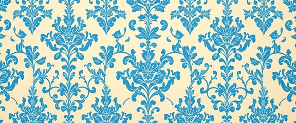 Delicate blue and cream floral damask wallpaper pattern, seamless, fabric