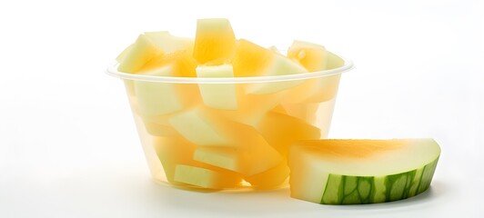 Melon slices with light yellow in a plastic cup with visible contents,ai generative