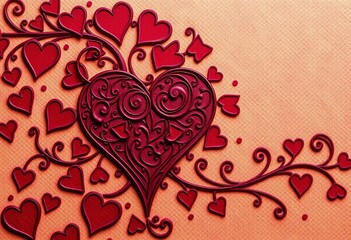 Intricate burgundy heart pattern on textured wallpaper, holiday, heartshaped