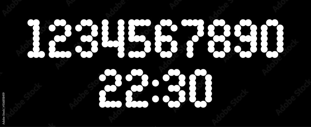 Poster clock font numbers from zero to nine and time in digital style. vector illustration for modern desig