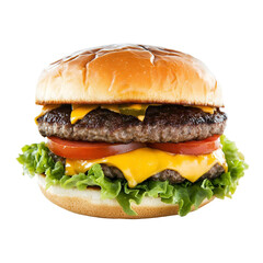Realistic burger with lettuce and cheese transparent background