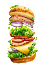 Realistic burger with lettuce and cheese transparent background