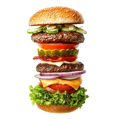 Realistic burger with lettuce and cheese transparent background