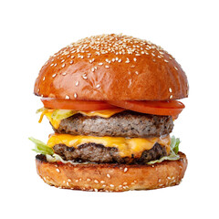 Realistic burger with lettuce and cheese transparent background