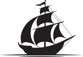 Fishing sailboat silhouette on waves - cut out vector icon