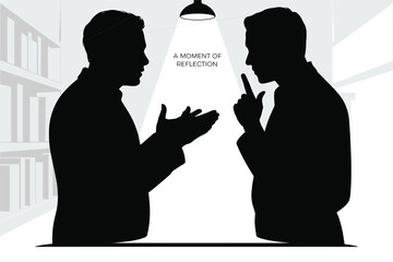 Business professionals in a silhouetted dialogue, highlighting a moment of quiet consideration and thoughtful decision-making, perfect for contemplation, strategy, and insightful exchange concepts.