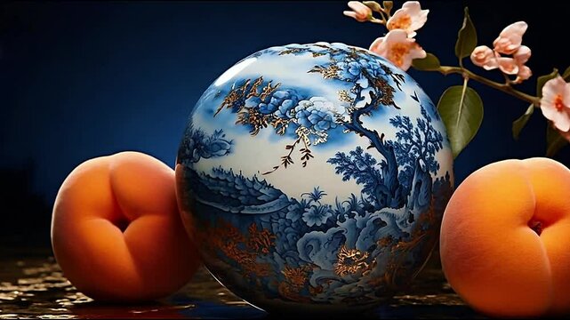 peach in Delfts Blauw realistis and slow,ai generative