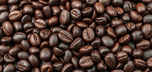 Fototapeta premium Dark brown roasted coffee beans, close-up view, dark roast, grain