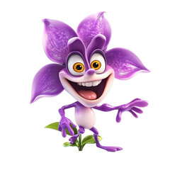Obraz premium Whimsical Blossom: A cheerful, animated purple flower with expressive eyes and a joyful smile, embodying the vibrant energy of nature's beauty.