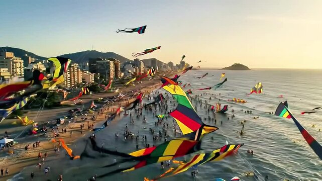 Competitive kite fighting above Brazilian beaches